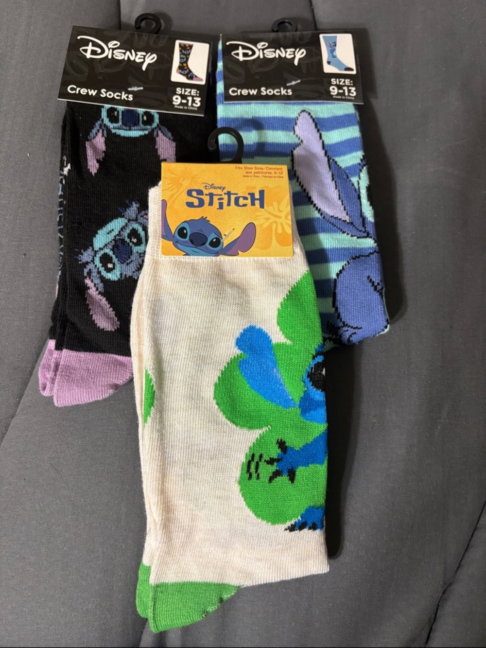 Disney Stitch Crew Socks - Black, Blue, Green, Purple (Set of 3)